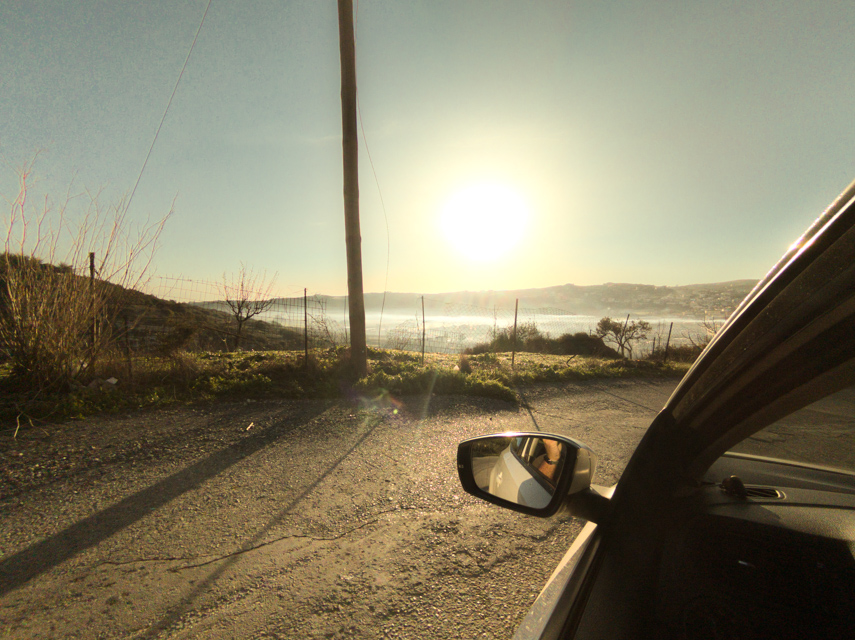 Low sun seen from the car